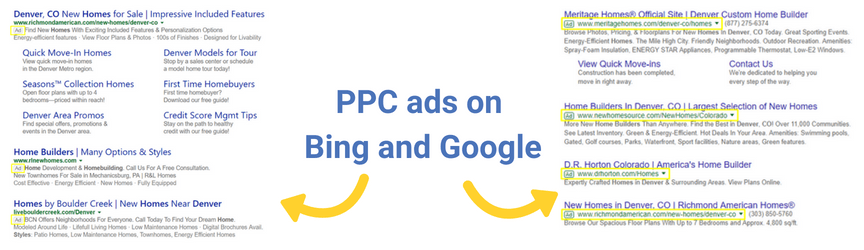 An example of PPC ads on Google and Bing