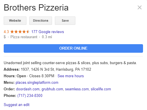 Brother's Pizza Google My Business