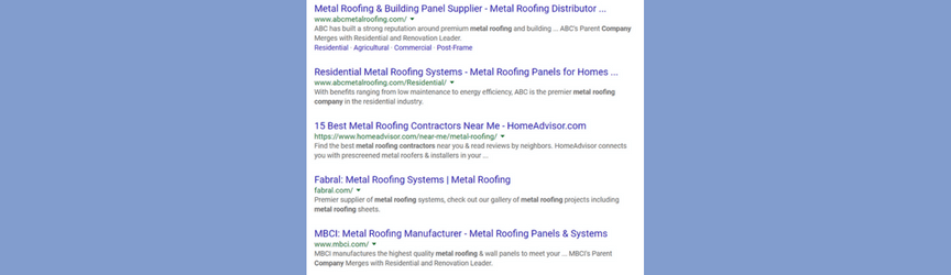 An example of rankings on the first page of search results