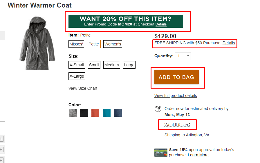 cta on llbean site