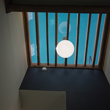 Glass floor from below