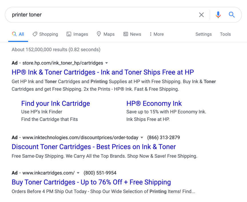 printer toner google ppc ad