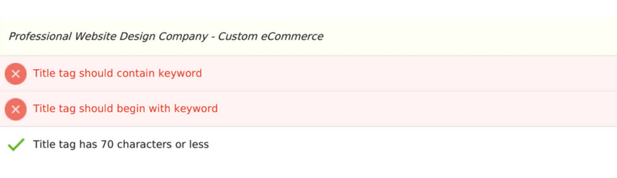 The title tag results from an SEO checker tool