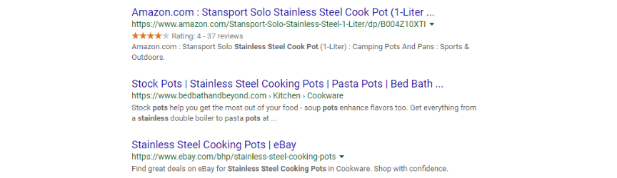 A search result for pots