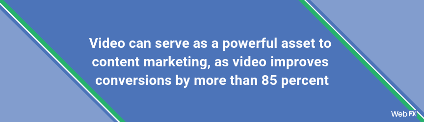 Video can serve as a powerful asset to content marketing, as video improves conversions by more than 85 percent