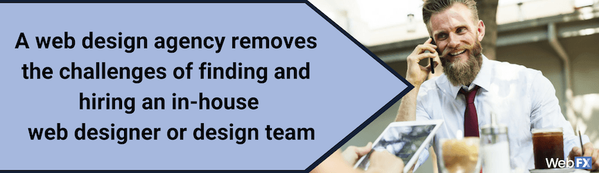 A businessman discusses the benefits of a web design agency on the phone