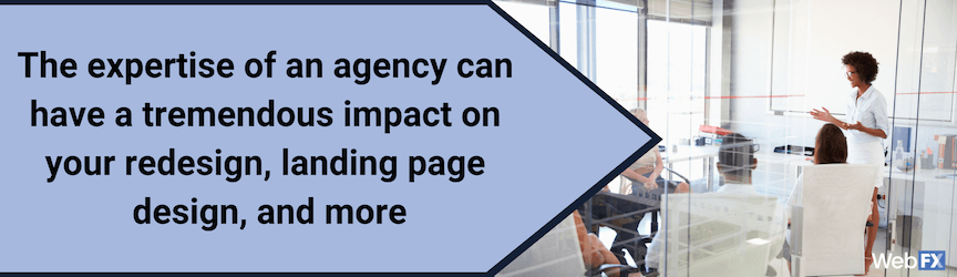 A woman presents on the positive impact of a web design agency