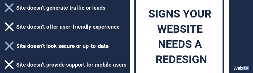 A list of reasons why a company may want to redesign their website sooner