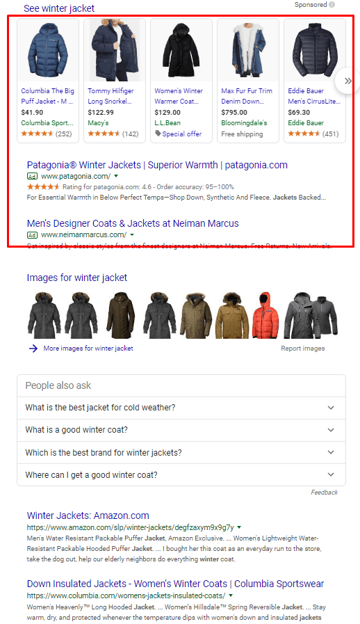 winter jacket ads in google