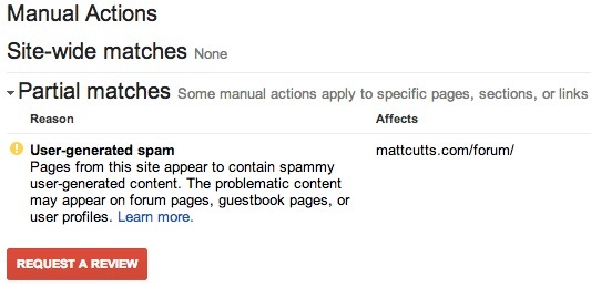 An example of a penalty in Webmaster Tools