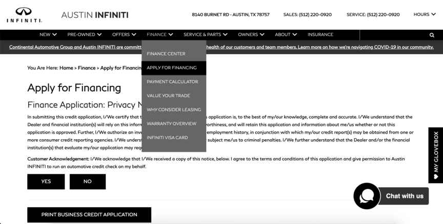 austin infiniti website page