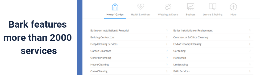 A list of Bark services
