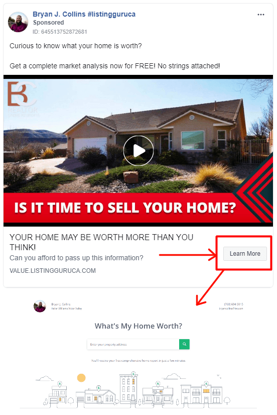 real estate Facebook ad and landing page