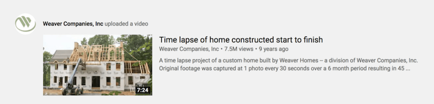 home construction time lapse video on YouTube