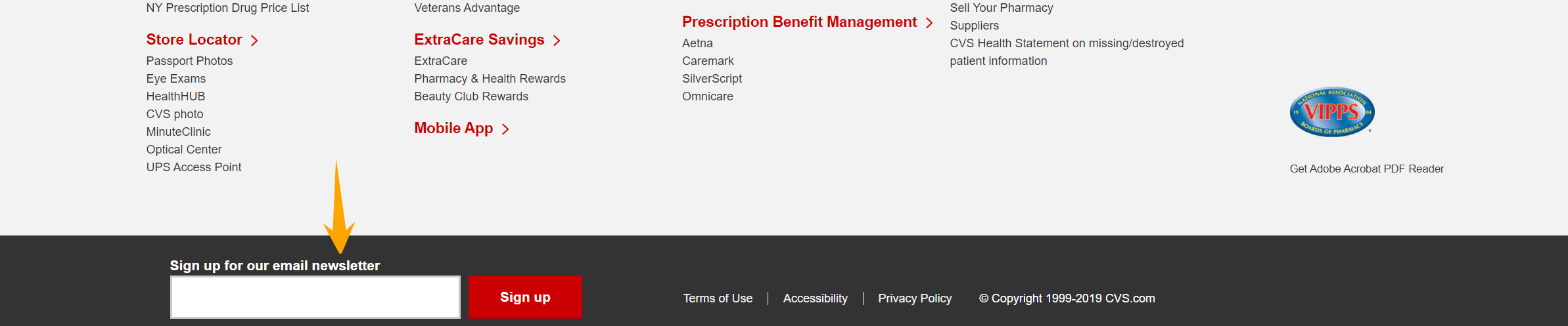 A screenshot of an email sign up form on the CVS website, another dentist marketing idea