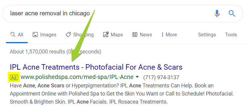 Dermatology advertising keyword competition example