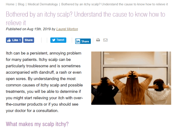 Dermatology marketing content example