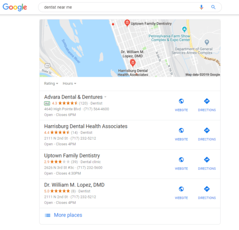 Near me search result example for doctor SEO