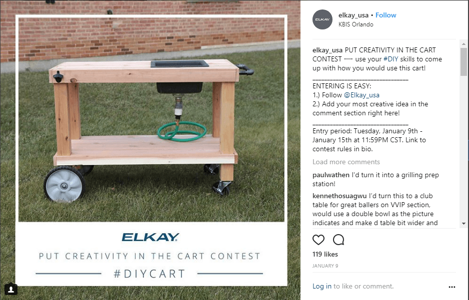 An example of cabinet manufacturer's Instagram contest