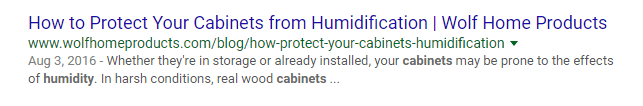 Example of search keywords in a meta description