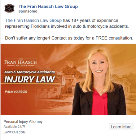 Facebook ads for lawyer example