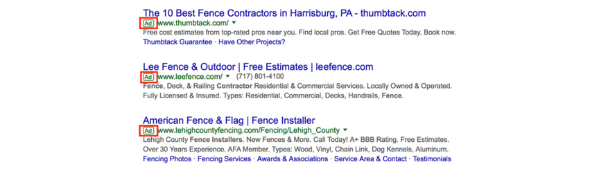 An example of a PPC ad for a fence installer