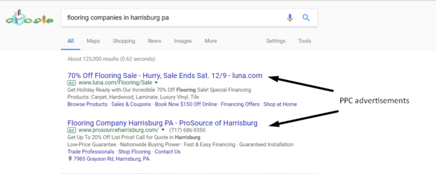 Screenshot of PPC examples