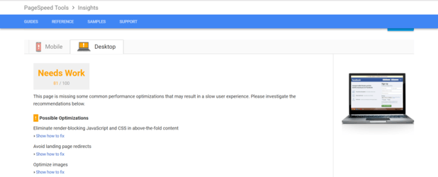 Screenshot of Google PageSpeed Insights