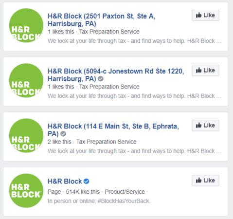 Example of competing franchise locations on social media