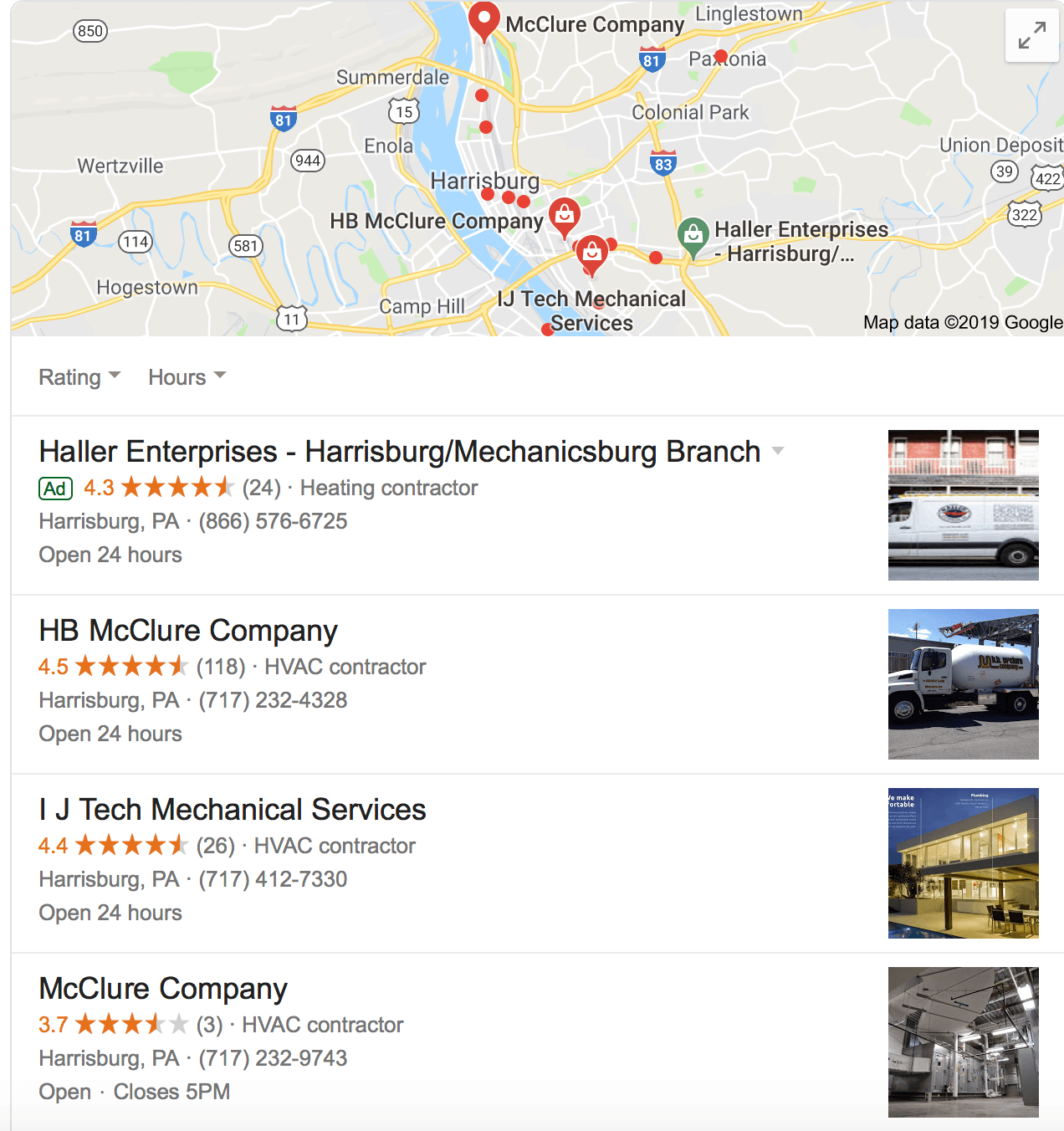 google my business results for hvac