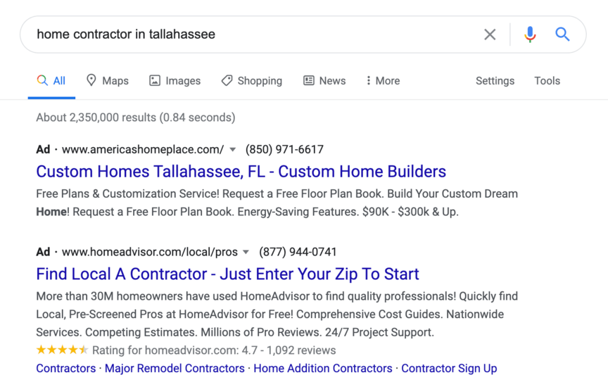 contractor ppc ads