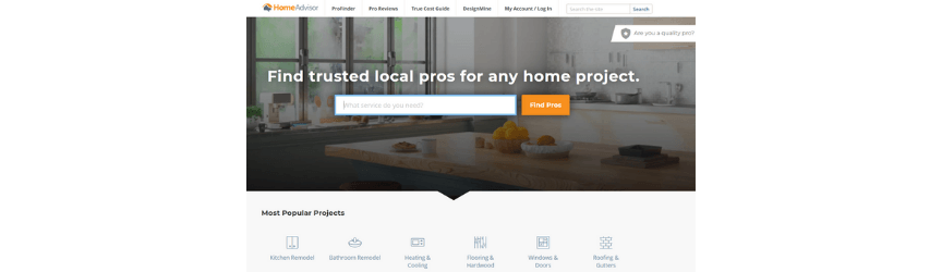 The homepage of HomeAdvisor