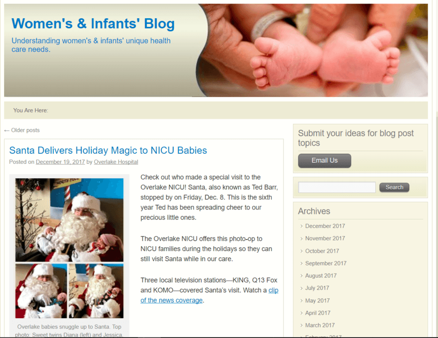 Screenshot of Women's and Infants Blog