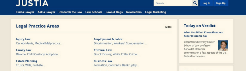 screenshot of justia website