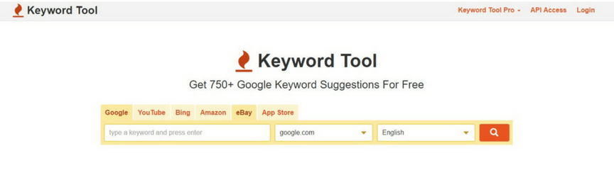 screenshot of keyword tool