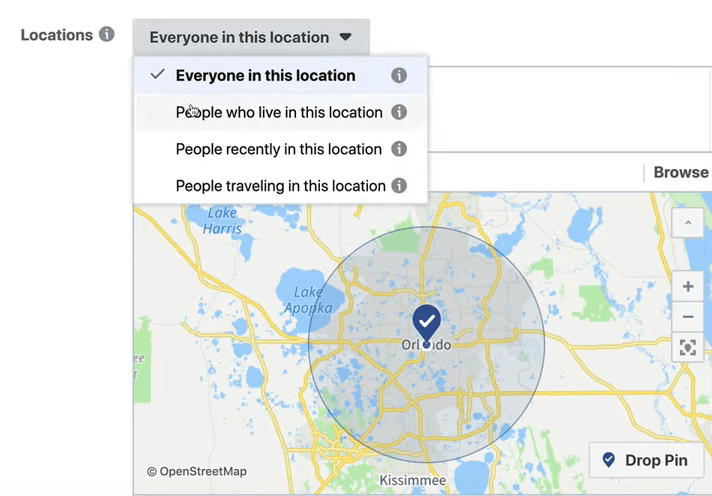 location settings for Facebook real estate ads