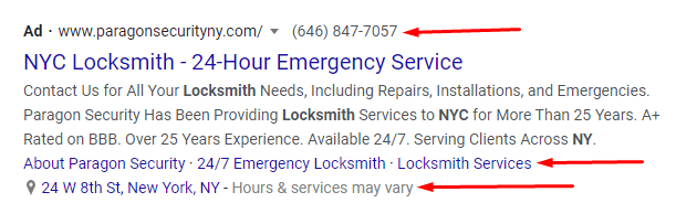 locksmith ad extensions