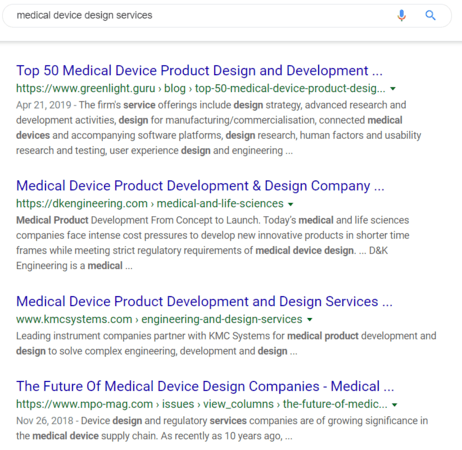 Medical device marketing SEO example