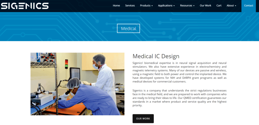 Medical device marketing web design example