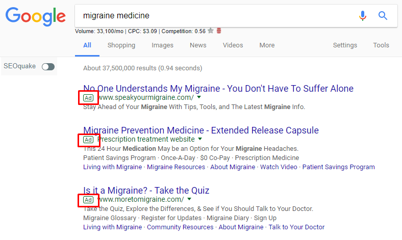 migraine medicine search