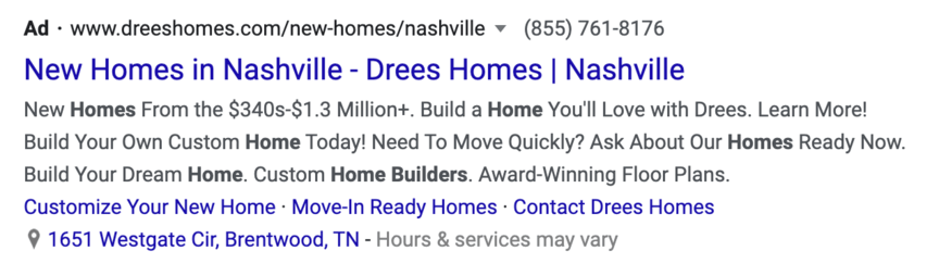nashville home construction ppc ad