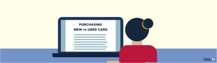 someone reading a blog about purchasing new vs. used cars