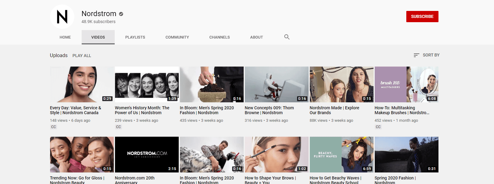 Nordstrom using video marketing on its YouTube channel