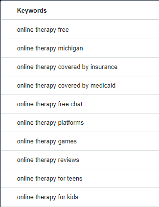 online therapy keyword research
