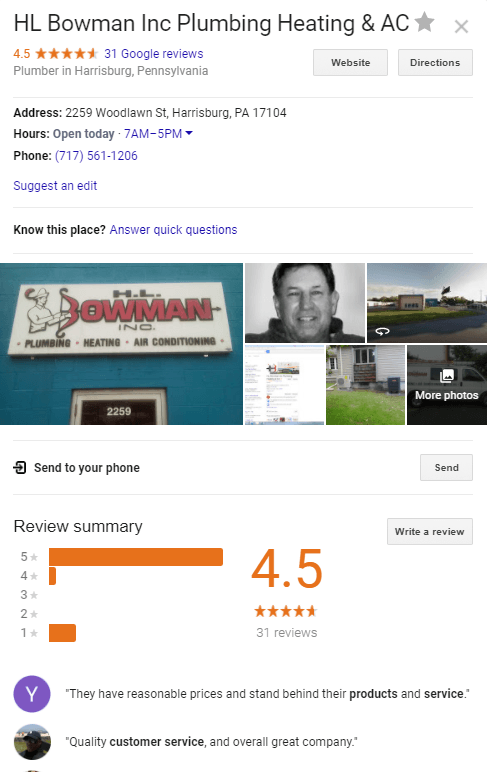 Screenshot of Google my business