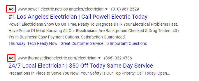 ppc ad for electricians