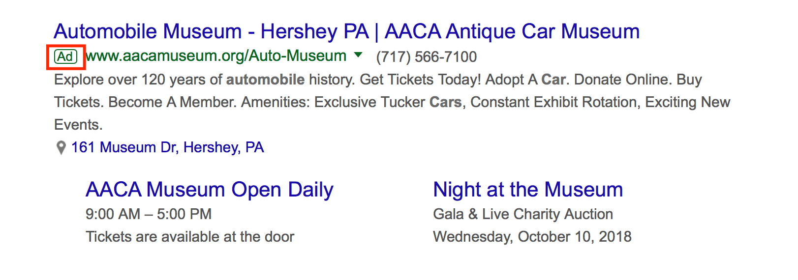 ppc ad for auto museum