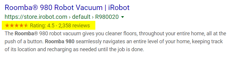 Rich result example Google