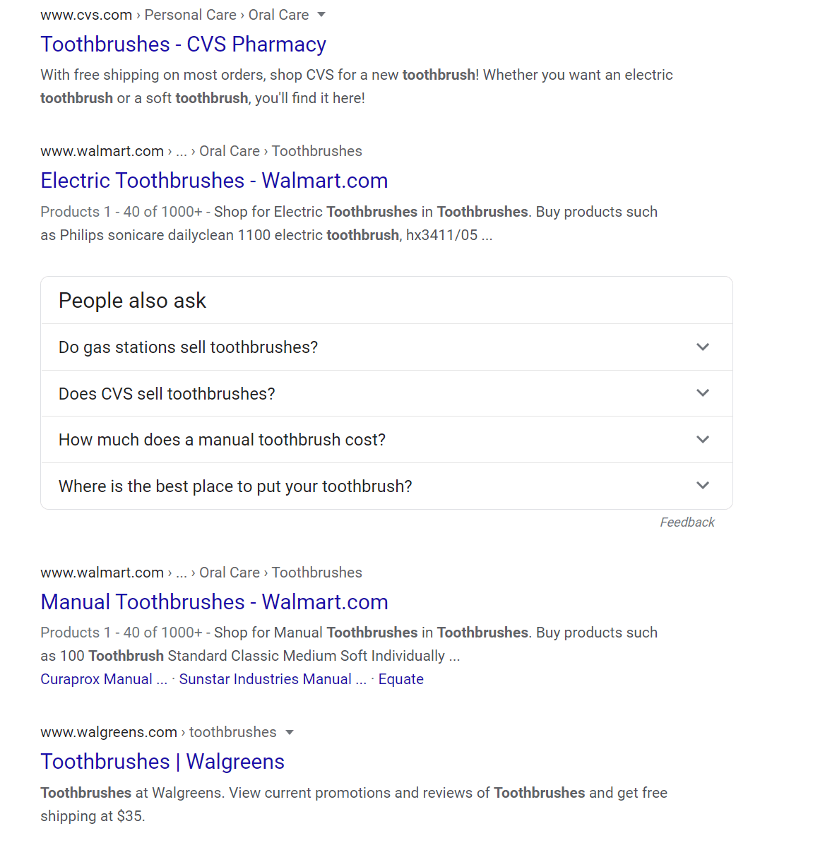SEO as a dental marketing idea: A screenshot of search results for toothbrushes on Google
