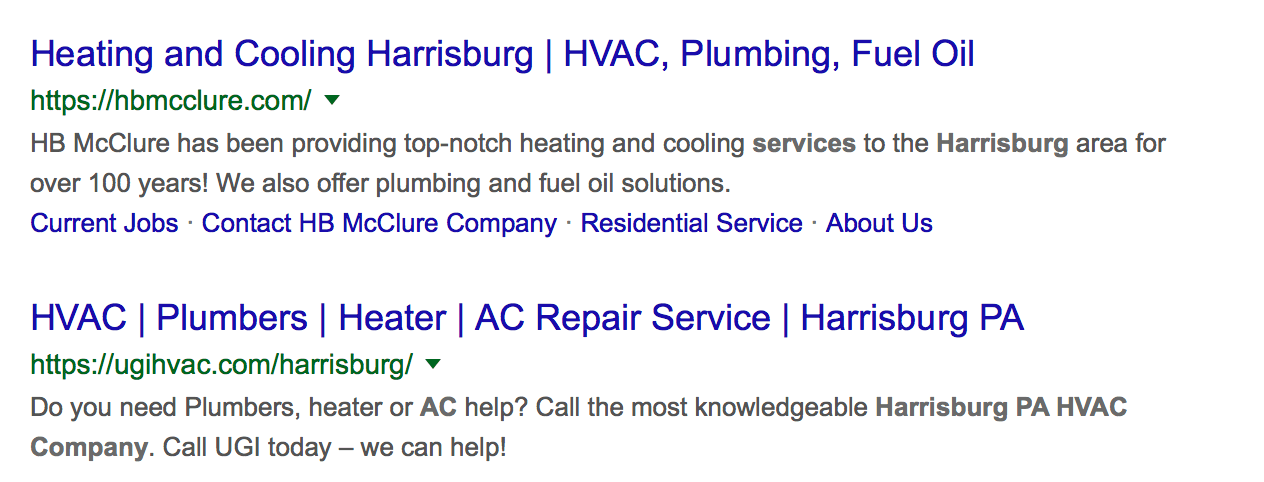 seo results for hvac search